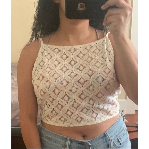 Free People Tops - Free People Lace and Floral Tie Back Crop Top